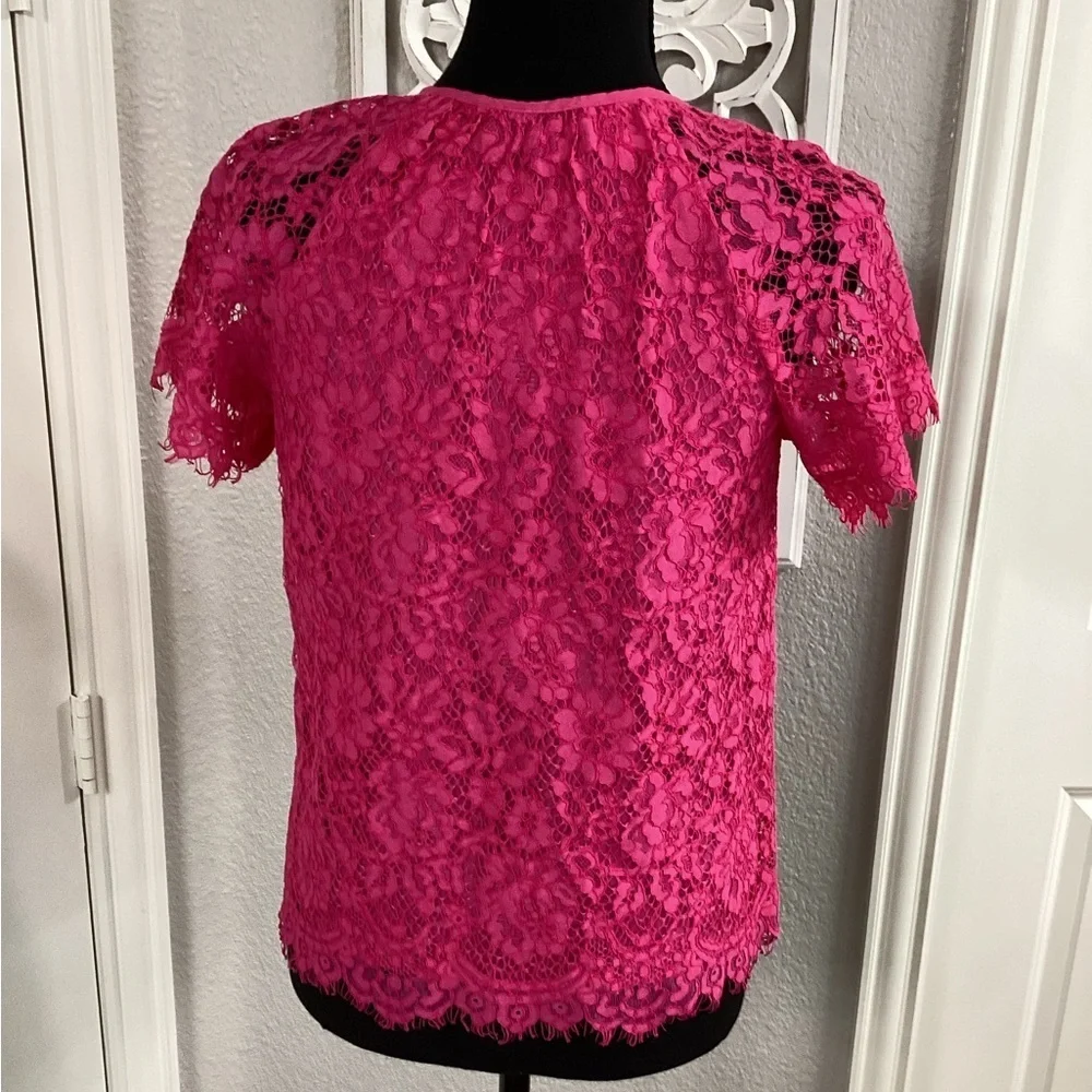 J.CREW Hot Pink Short Sleeve Lace Top